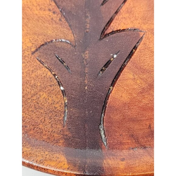 Hand Carved Vintage Round Wooden Tray Wall Plaque Folk Art Design Country Kitchy - Picture 7 of 9